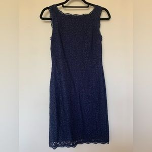 Adrianna Papell Navy Blue Lace Sheath Dress